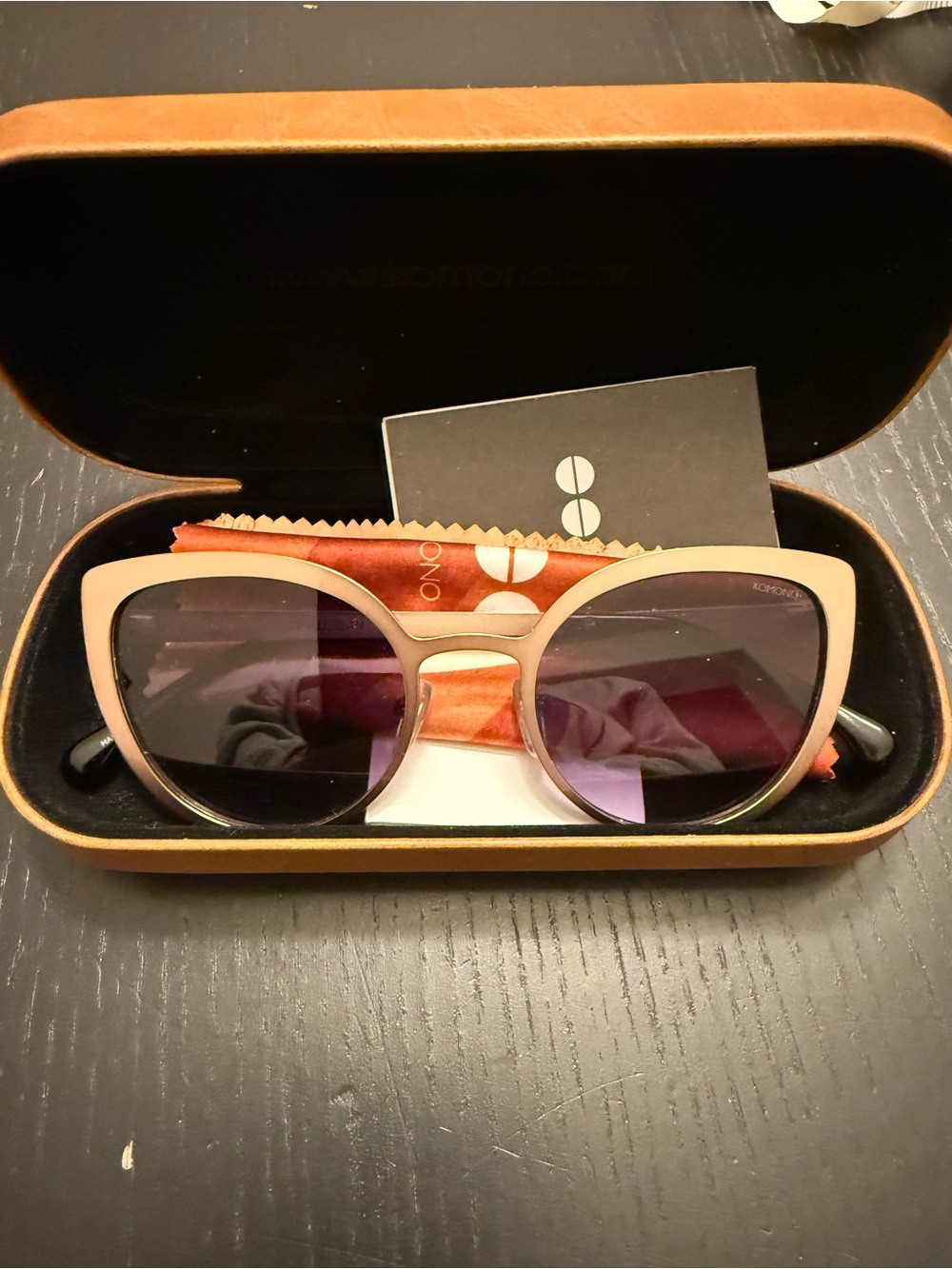 Komono Women's Cat Eye Sunglasses in Light Beige Frame with Dark Lenses